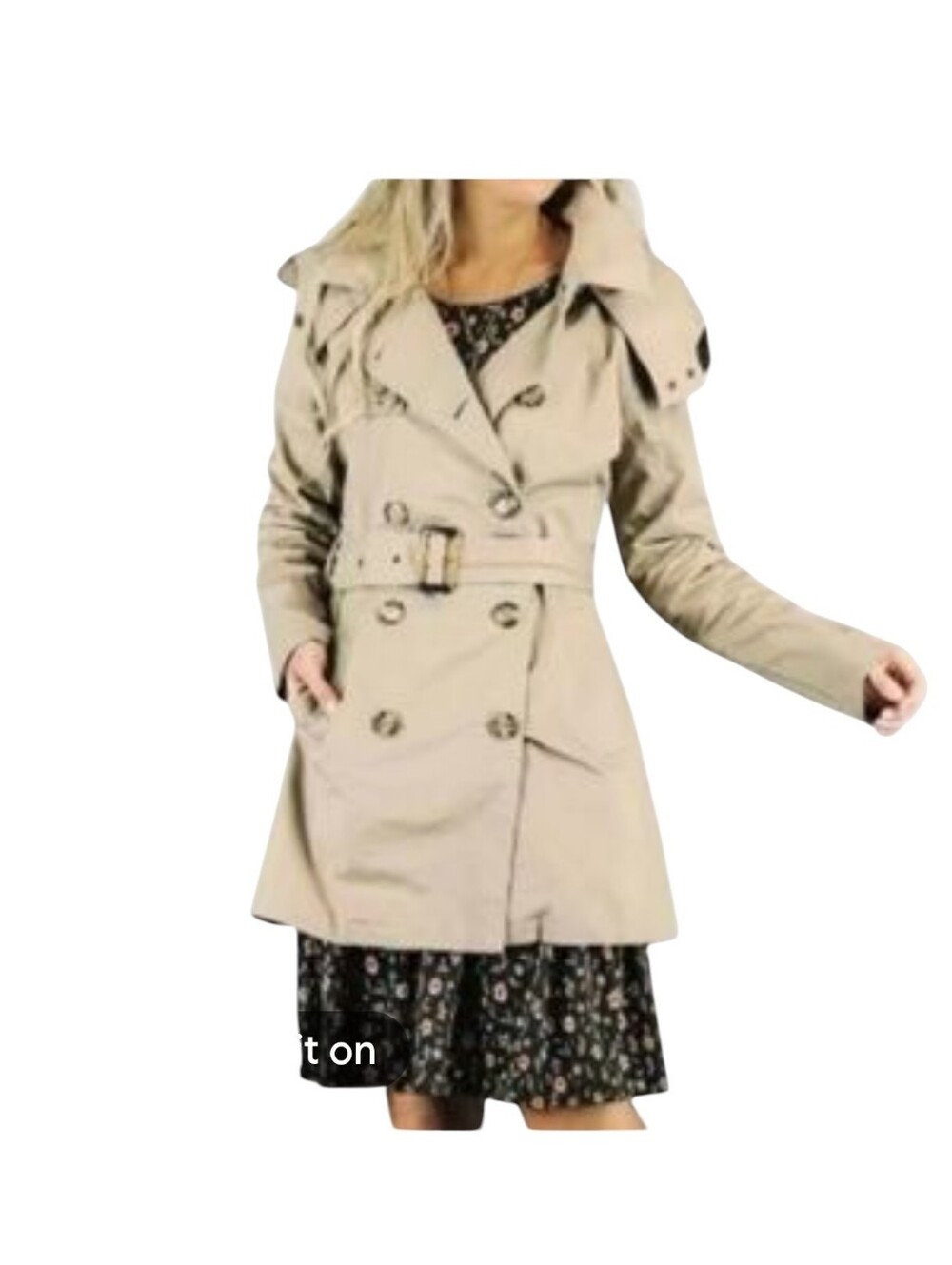 Zenana Double Breasted Trench Coat Removable Hood 100% Cotton Tan Women's L NWT